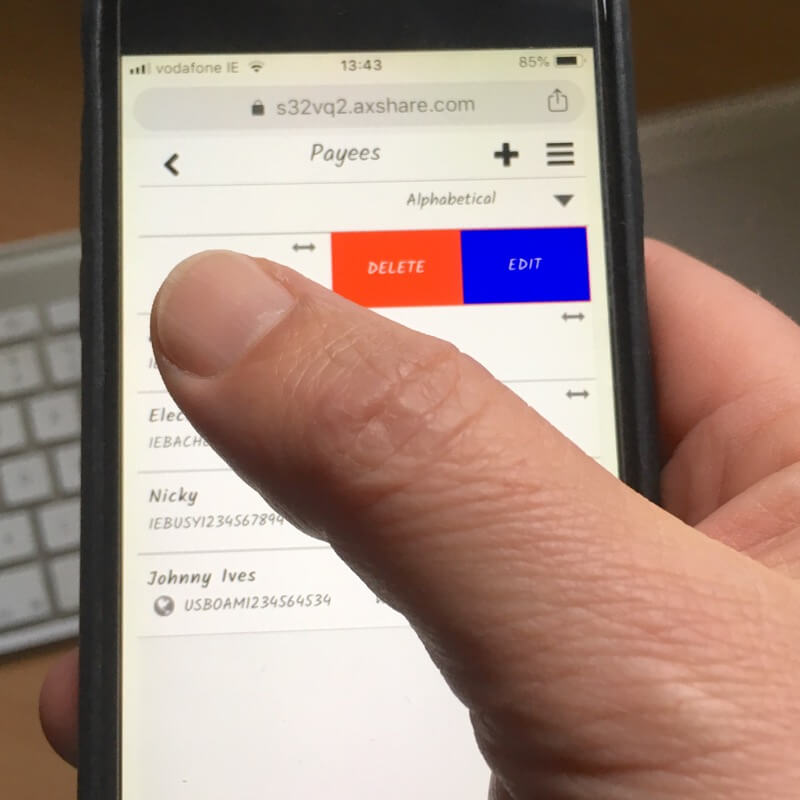 iOS phone UI swiped with a thumb to reveal controls