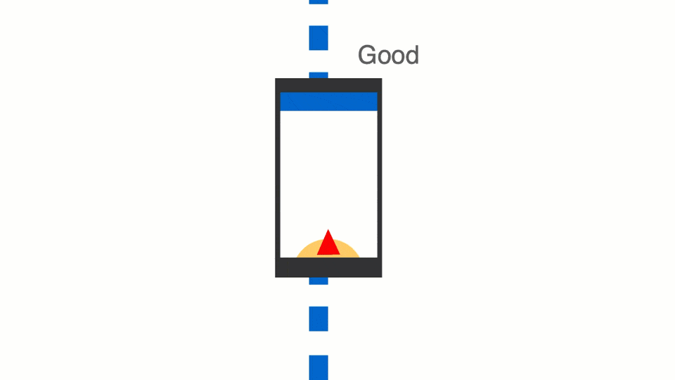 Gif annimation of a phone on a route moving left and right and corrected by voice commands