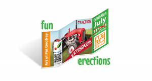 Fun image erections with the subject poster image shown erected and stood tri-folded folded