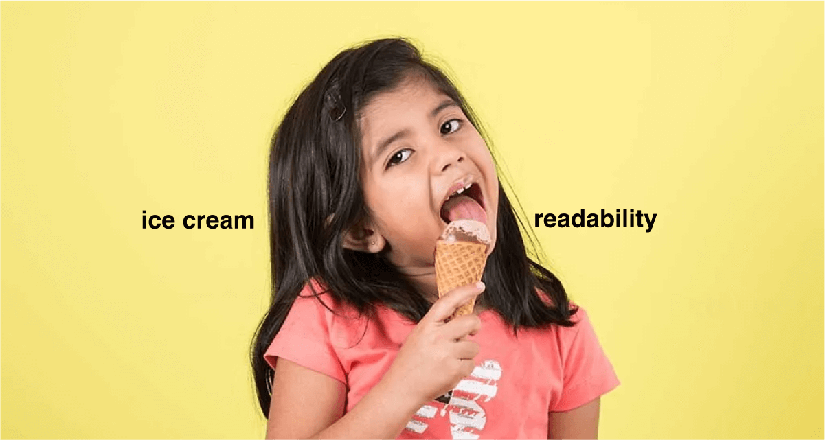 ice cream readability and a child delighting when eating an ice cream cone