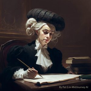 lady lawyer in black court dress with white tie created by Pat G in MidJourney Ai