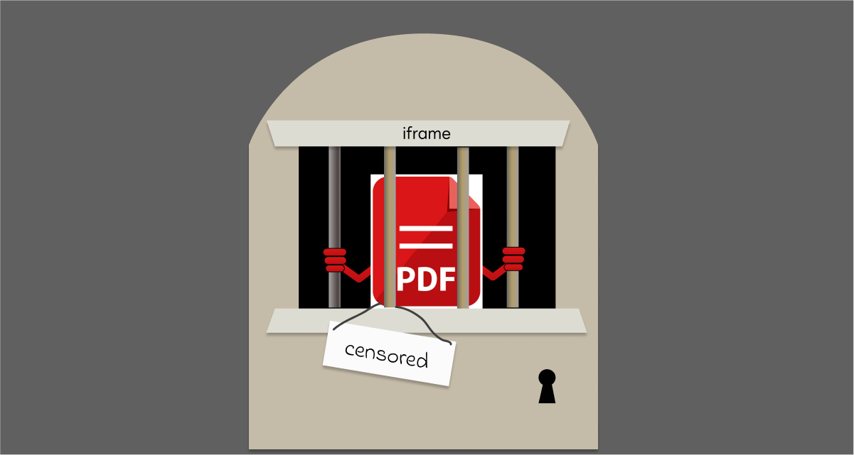 a censored pdf cartoon character behind a gaol door labelled iframe