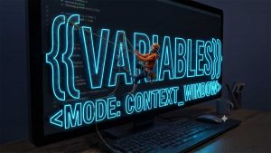 person climbing a prompt variable on a computer screen with ropes and hard hat