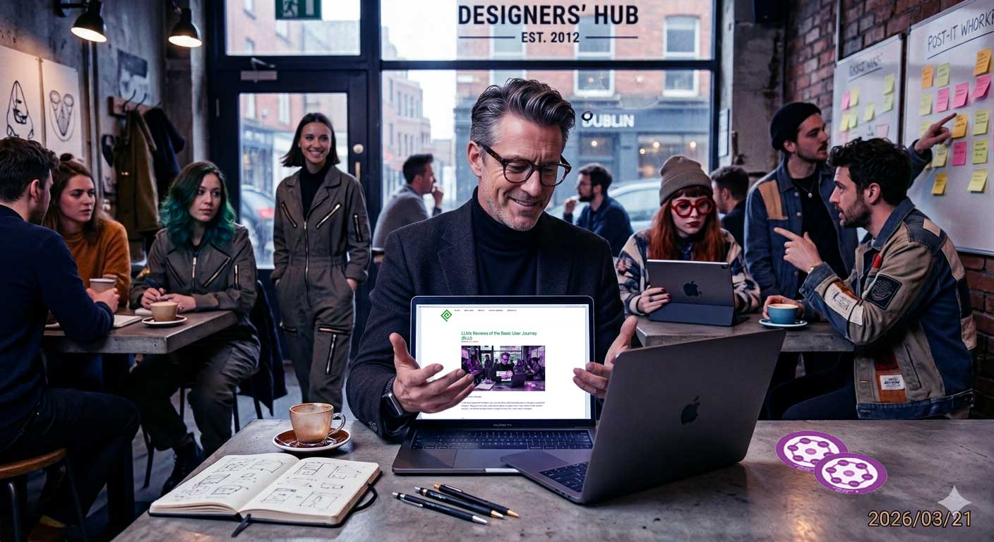 a happier UX designer reviewing in the cafe