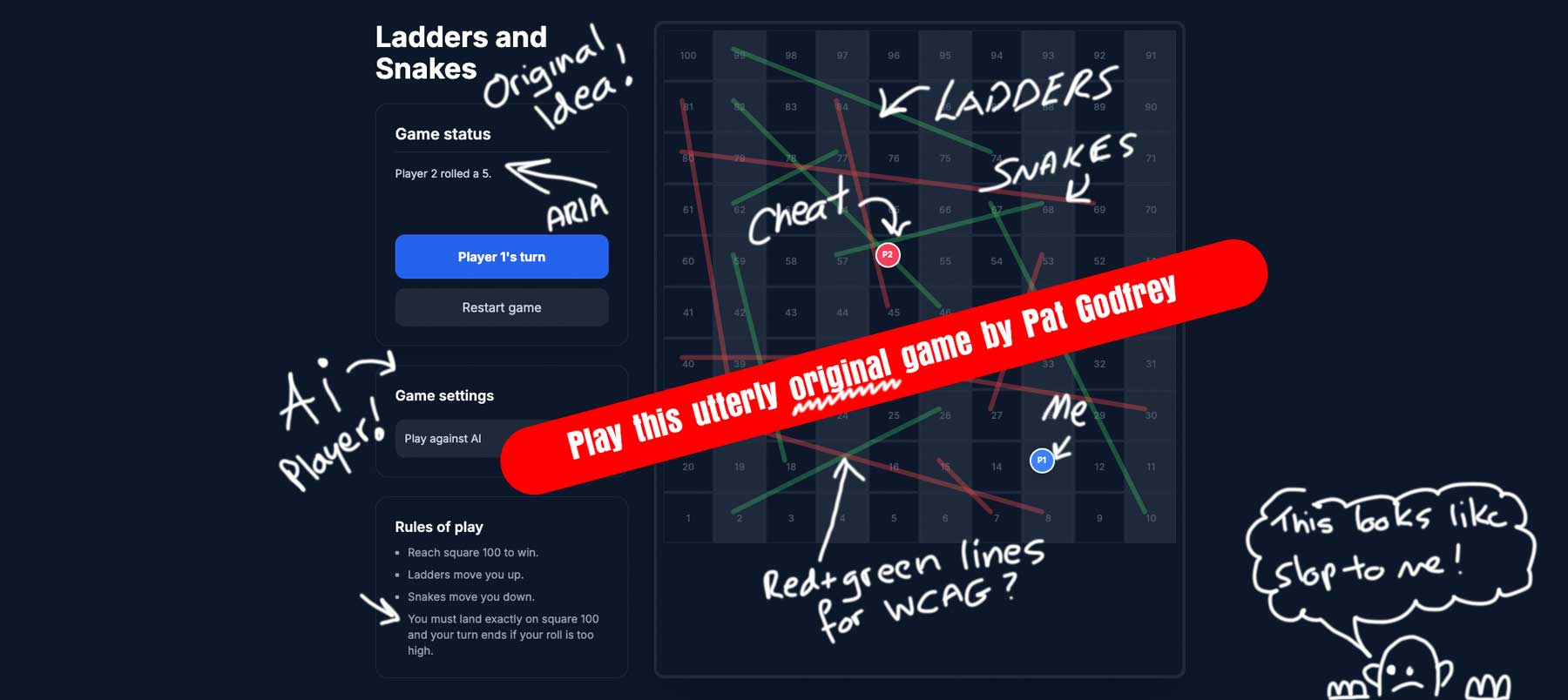 ladders and snakes with scribbled notes